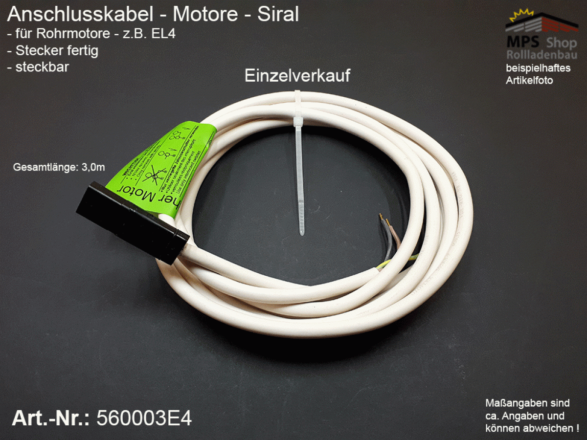 560003E4, SIRAL - Motor-Anschlusskabel, 3m, Stecker fertig, steckbar