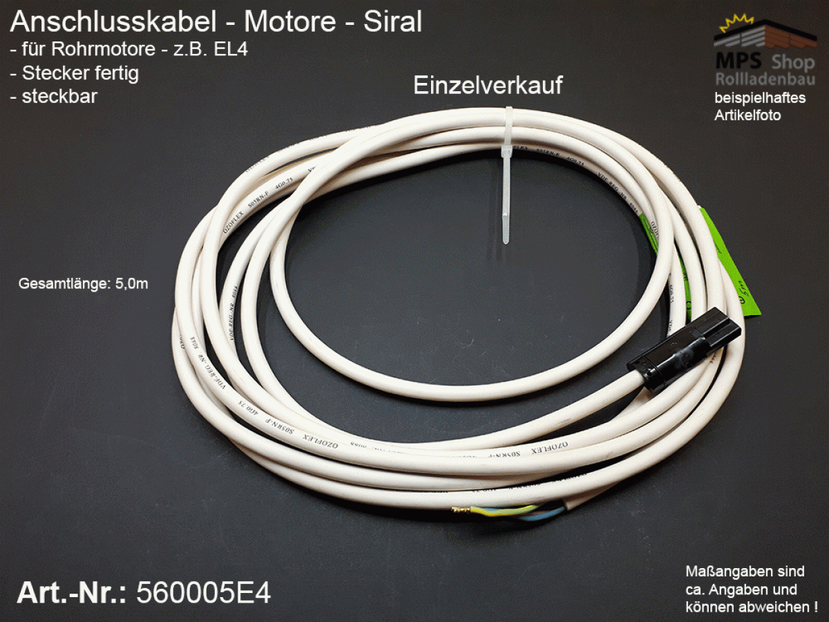 560005E4, SIRAL - Motor-Anschlusskabel, 5m, Stecker fertig, steckbar