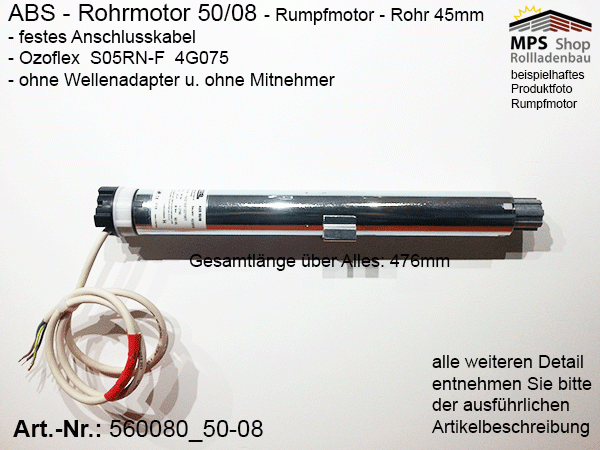 560080 -8Nm- ABS Rohrmotor (Rumpfmotor)