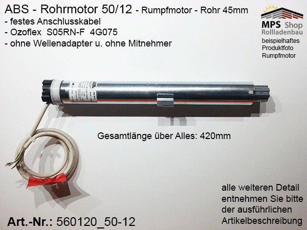 560120 -12Nm- ABS Rohrmotor (Rumpfmotor)