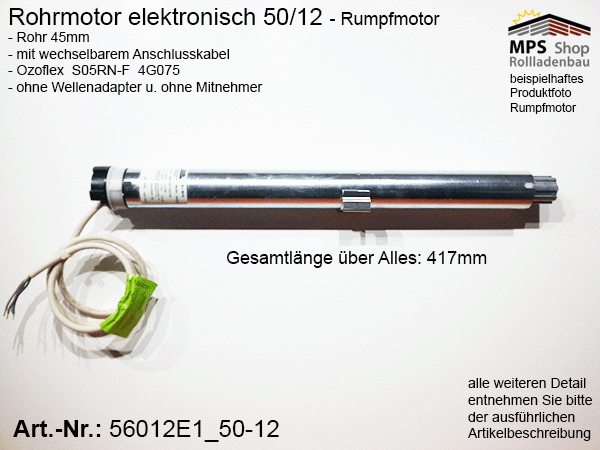 56012E1 -12Nm- elektronischer Rohrmotor (Rumpfmotor)