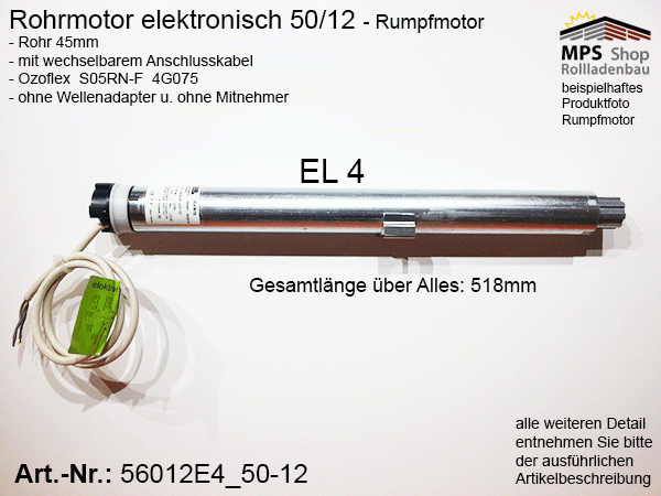 56012E4 -12Nm- elektronischer Rohrmotor (Rumpfmotor)