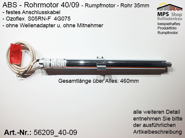 56209 -9Nm- ABS Mini-Rohrmotor (Rumpfmotor)