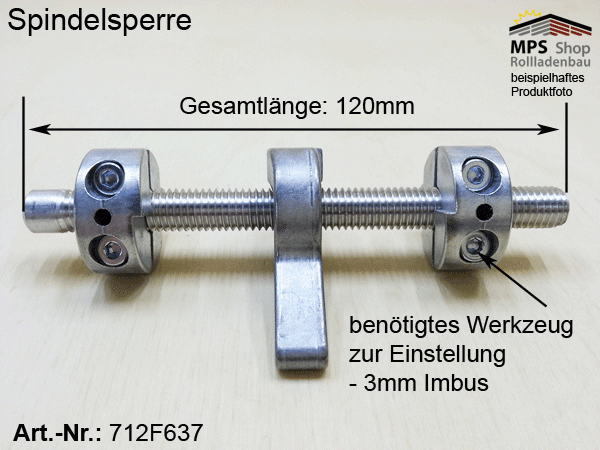 Spindelsperre "637" Haltelappen 37,5, Achse: 6mm-6-kant, Oberschiene 30-55mm, Vollmetall