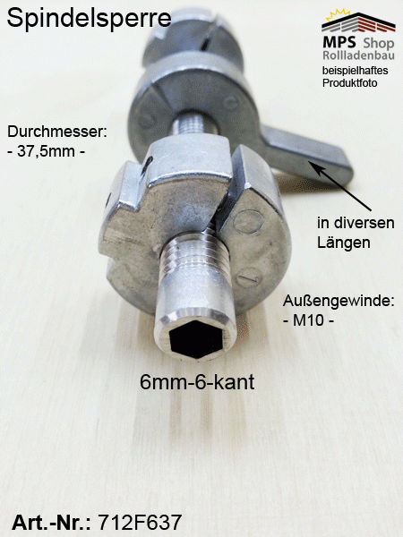 Spindelsperre "637" Haltelappen 37,5, Achse: 6mm-6-kant, Oberschiene 30-55mm, Vollmetall