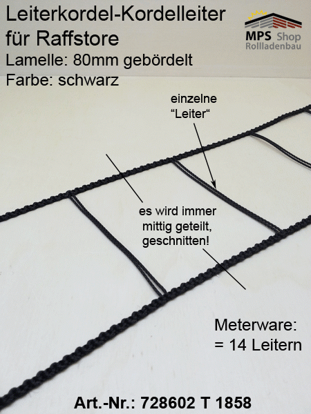 Leiterkordel 80er gebördelt, schwarz - METERWARE