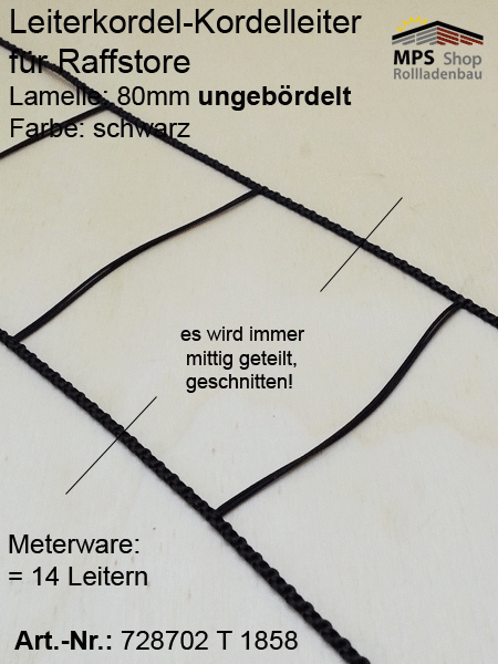 Leiterkordel 80er ungebördelt, sw. - METERWARE