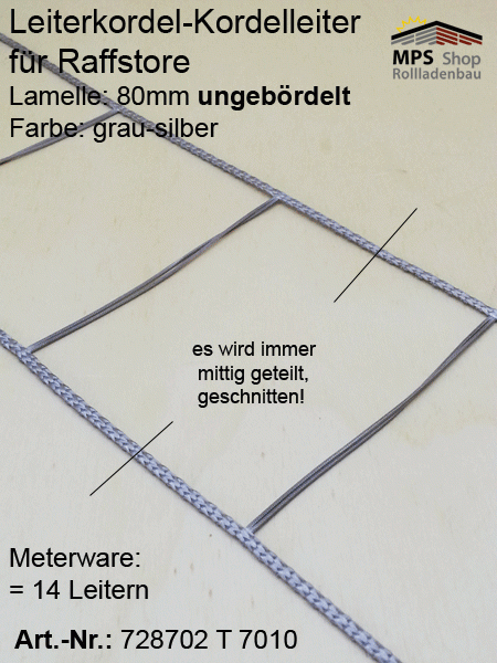 Leiterkordel 80er ungebördelt, grau - METERWARE