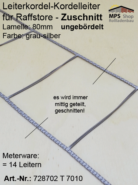 Leiterkordel 80er ungebördelt, grau - ZUSCHNITT