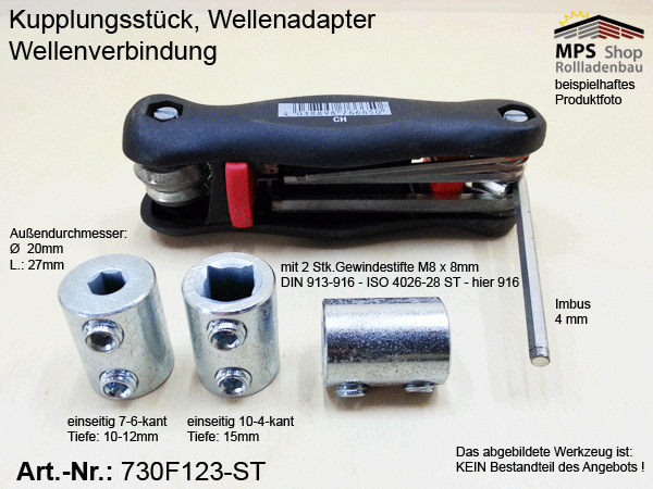 730F123 Kupplung innen 7/6kant auf innen 10/4kant