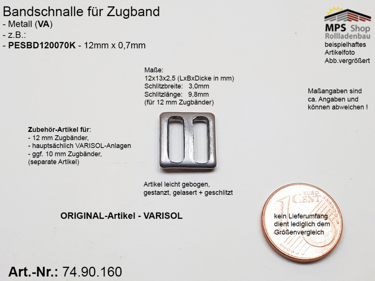 74.90.160 - Schnalle, Zugbandschnalle für 10 u. 12mm WGB-Band Varisol u.a. - Ersatzteil