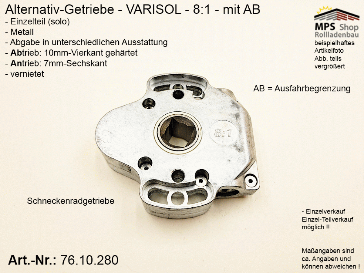 76.10.280, IMBAC Schneckengetriebe 8:1, mit AB - metall, GEIGER