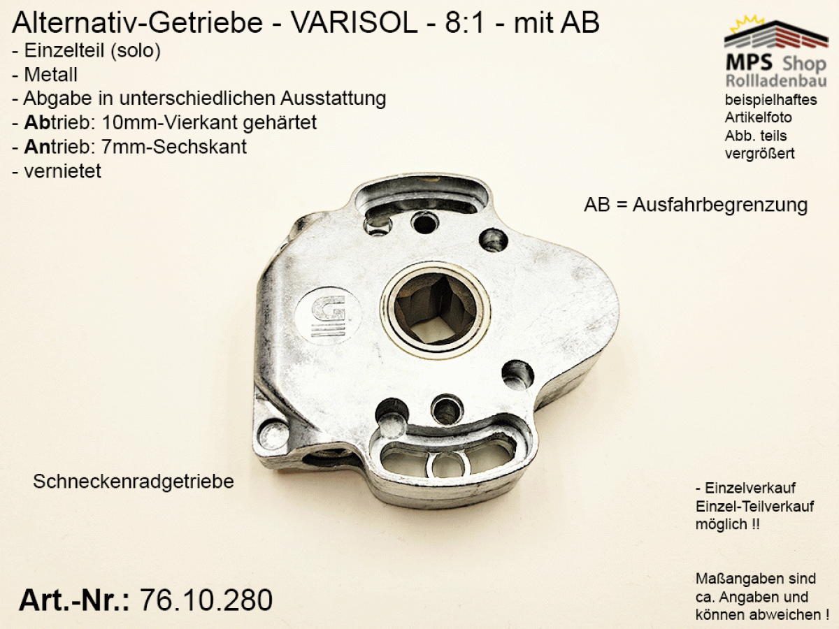 76.10.280, IMBAC Schneckengetriebe 8:1, mit AB - metall, GEIGER