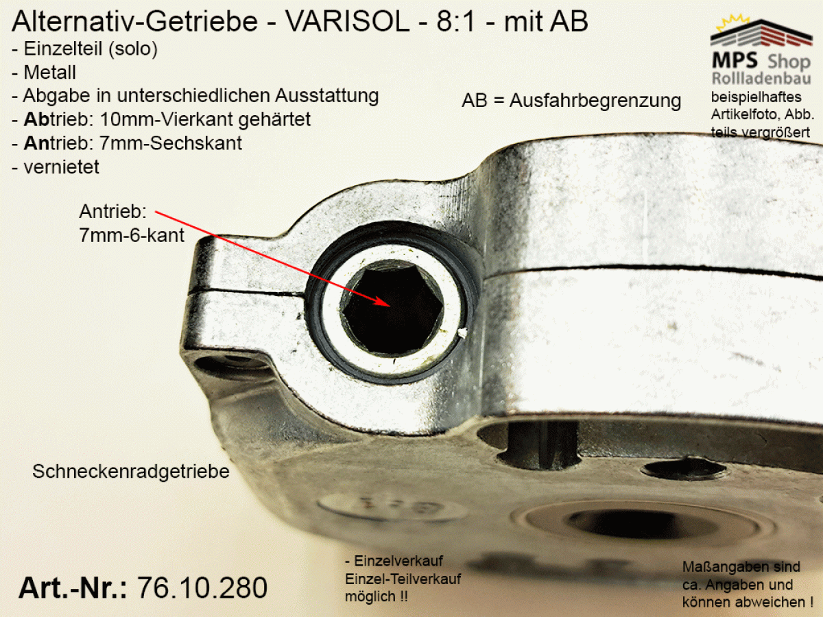 76.10.280, IMBAC Schneckengetriebe 8:1, mit AB - metall, GEIGER