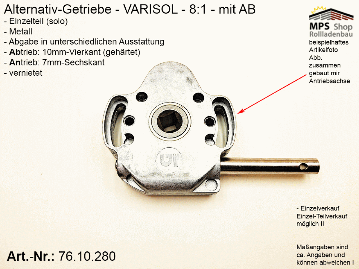 76.10.280, IMBAC Schneckengetriebe 8:1, mit AB - metall, GEIGER