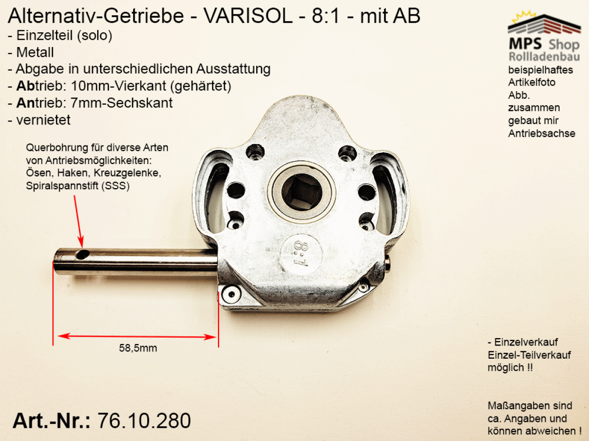 76.10.280, IMBAC Schneckengetriebe 8:1, mit AB - metall, GEIGER