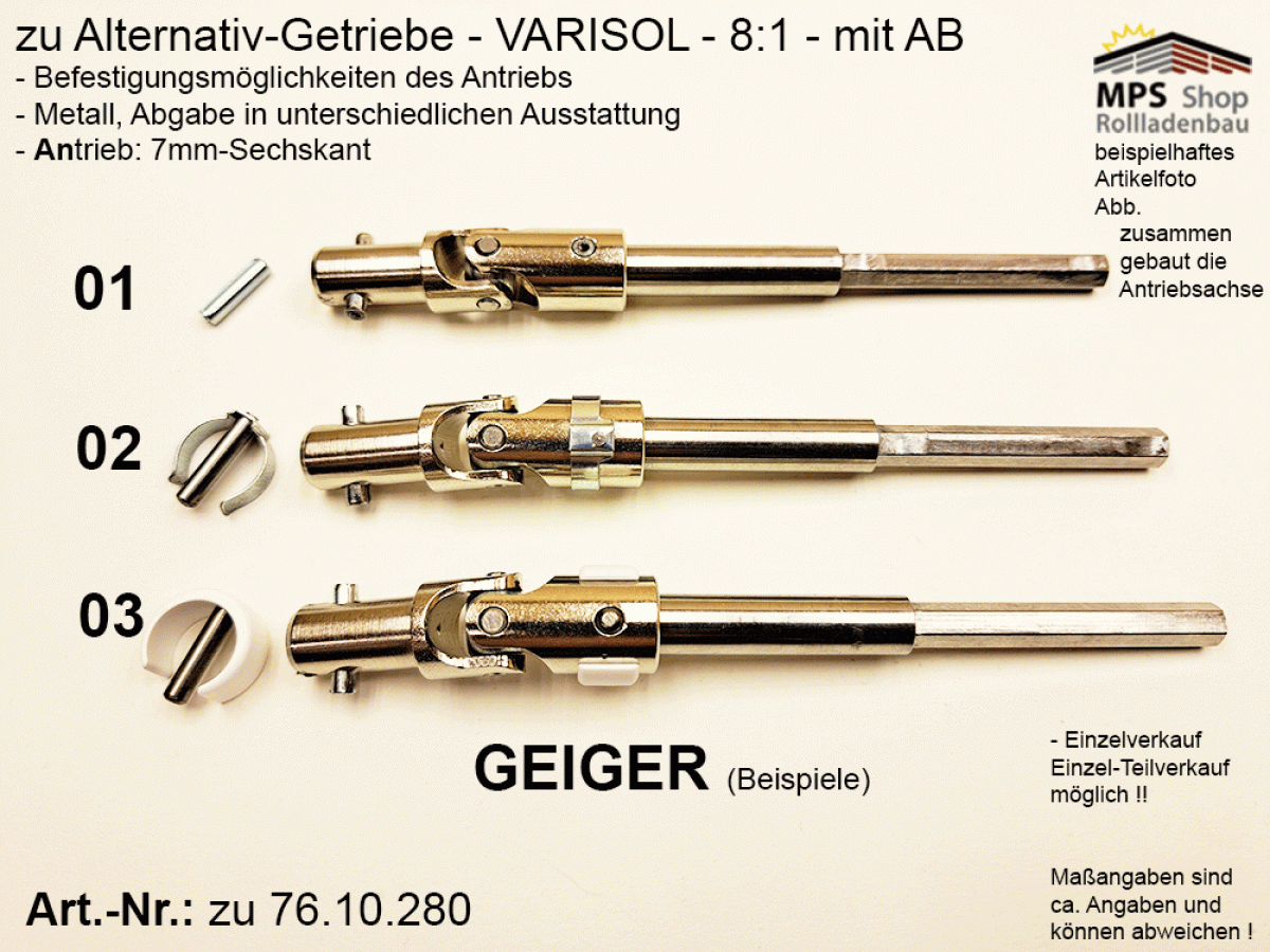 76.10.280, IMBAC Schneckengetriebe 8:1, mit AB - metall, GEIGER