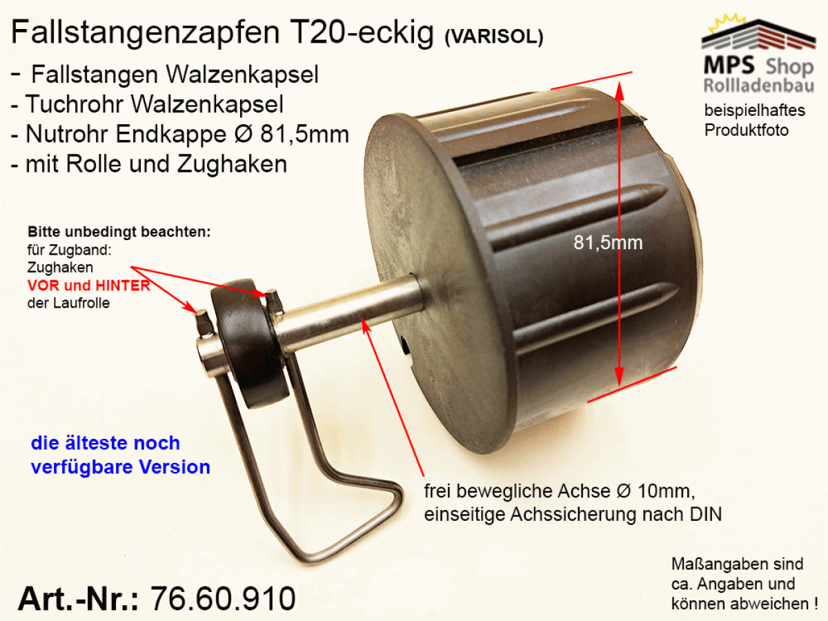 76.60.910, T20, Fallstangenzapfen, Tuchrohr-Nutrohrendkappe, WGB Varisol, Ersatzteil-Set