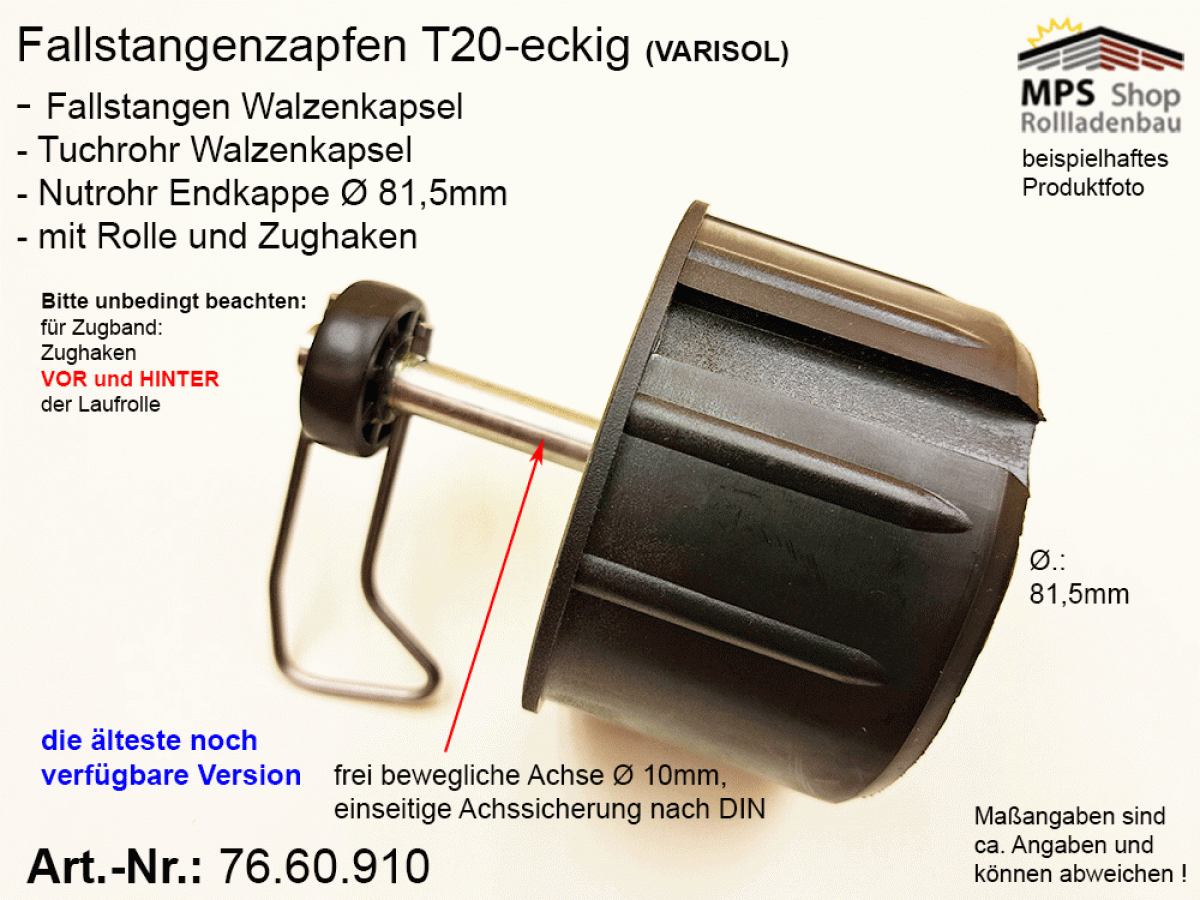 76.60.910, T20, Fallstangenzapfen, Tuchrohr-Nutrohrendkappe, WGB Varisol, Ersatzteil-Set
