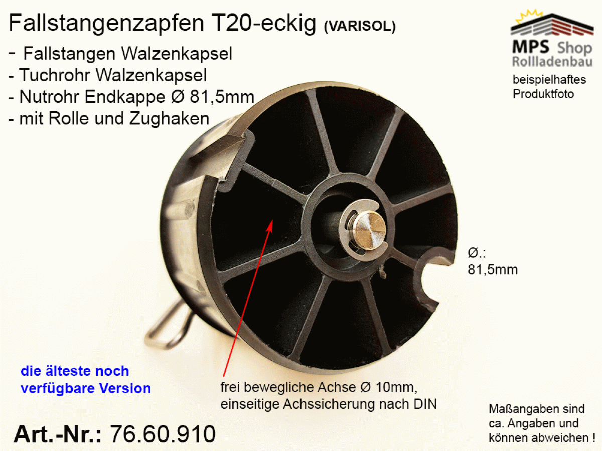 76.60.910, T20, Fallstangenzapfen, Tuchrohr-Nutrohrendkappe, WGB Varisol, Ersatzteil-Set