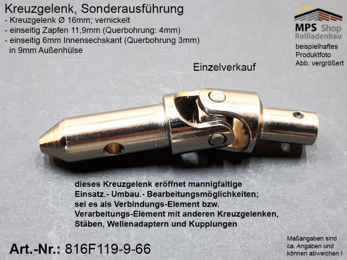 816F119-9-66 Kreuzgelenk Sonderausführung Ø16mm