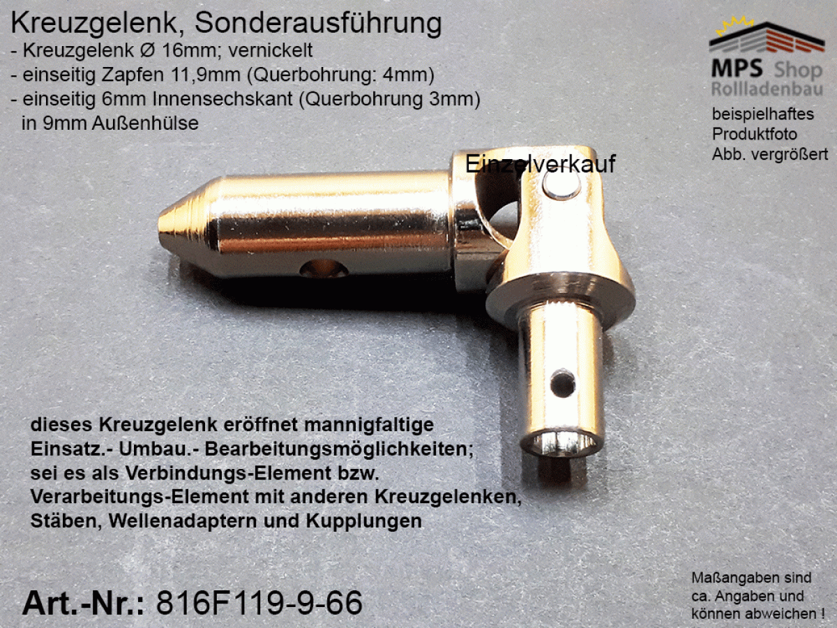 816F119-9-66 Kreuzgelenk Sonderausführung Ø16mm