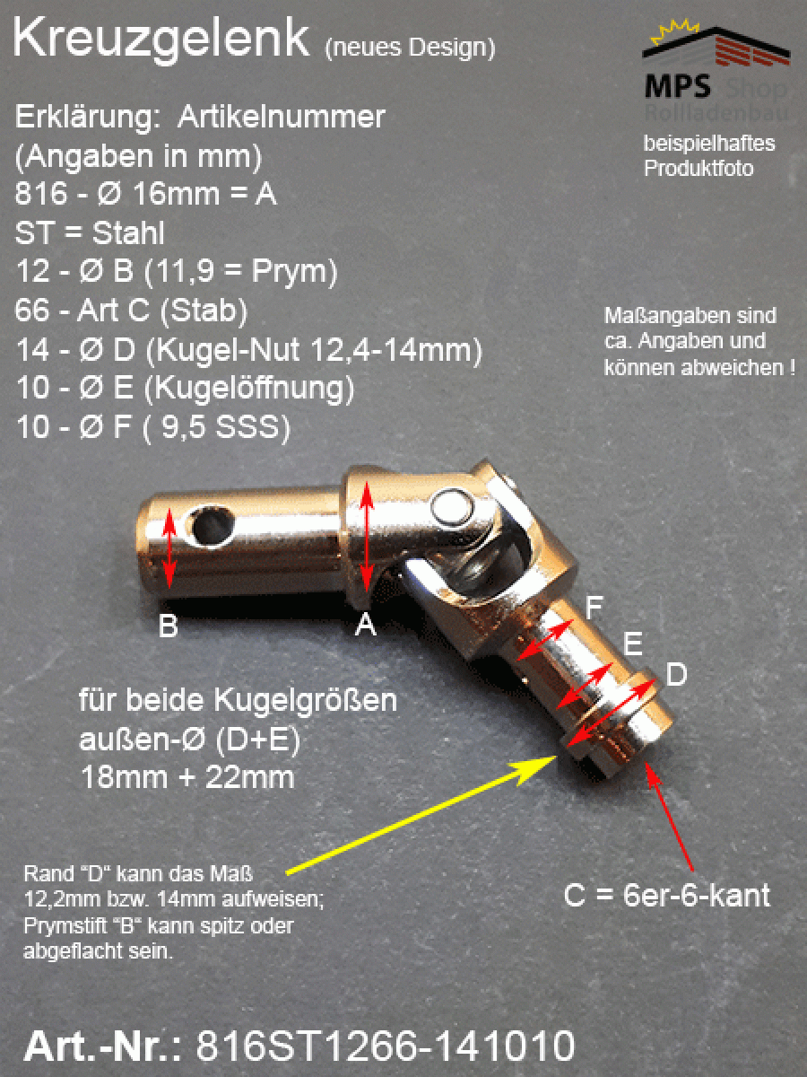 Kreuzgelenk 16mm, 816ST1266-141010, Prym-Stift 12mm