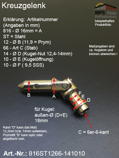 Kreuzgelenk 16mm, 816ST1266-141010, Prym-Stift 12mm