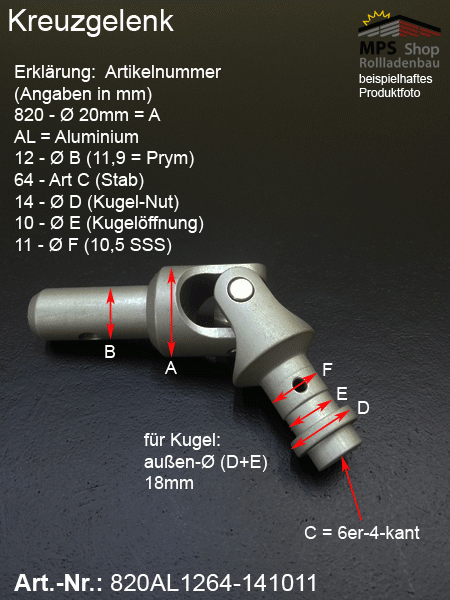 Kreuzgelenk 20mm, 820AL1264-141011, Gelenklager 45°