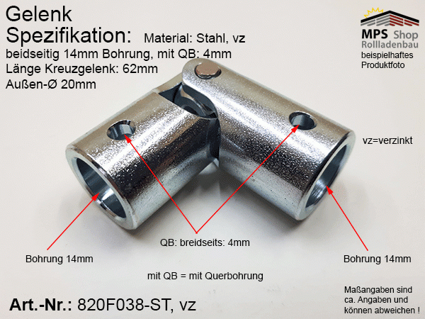 Artikel 63011300 - Kreuzgelenk KE Außendurchmesser 13mm beidseitig Bohrung  8H7 Material Stahl Gesamtlänge 42mm