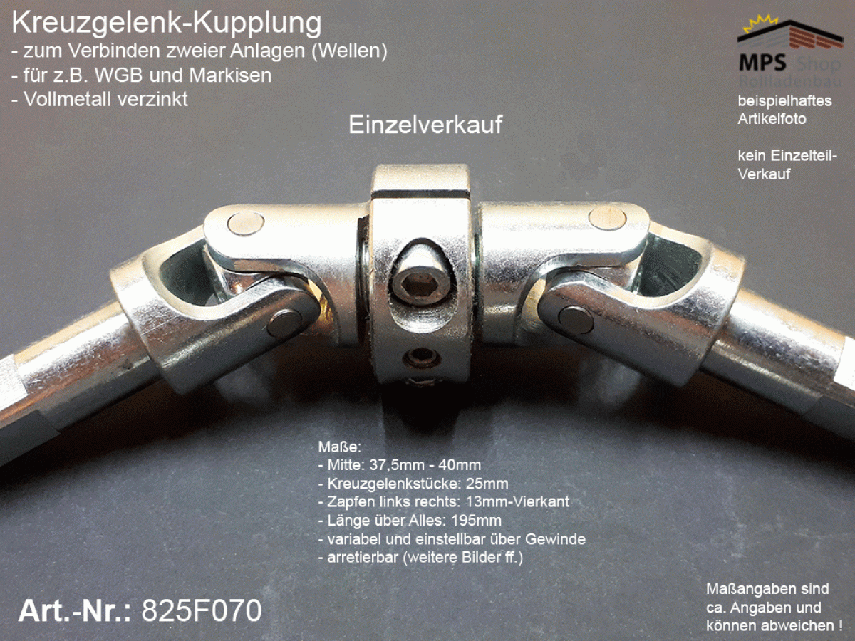 825F070 Kreuzgelenk-Kupplung Ø25mm, beids.Zapfen 13mm, L.: 195mm, Stahl-vz.