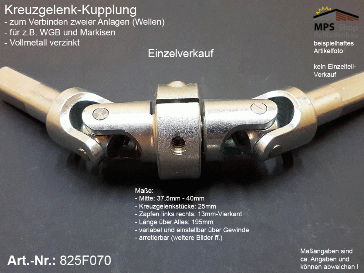 825F070 Kreuzgelenk-Kupplung Ø25mm, beids.Zapfen 13mm, L.: 195mm, Stahl-vz.