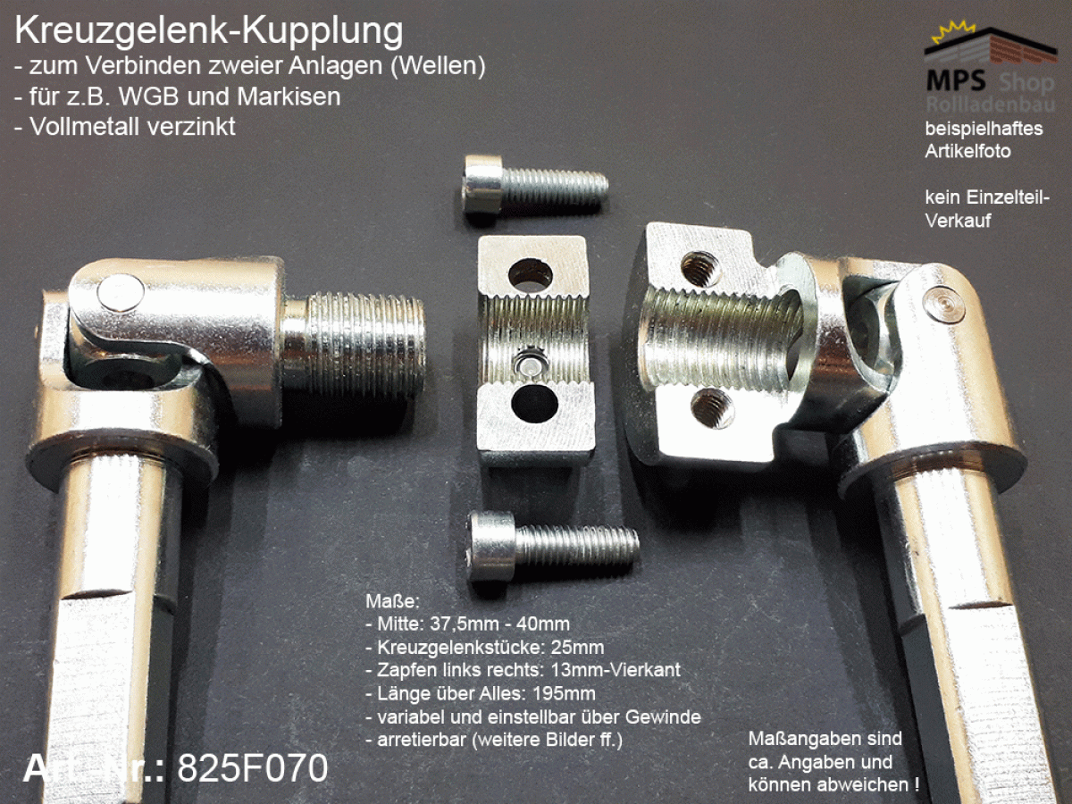 825F070 Kreuzgelenk-Kupplung Ø25mm, beids.Zapfen 13mm, L.: 195mm, Stahl-vz.