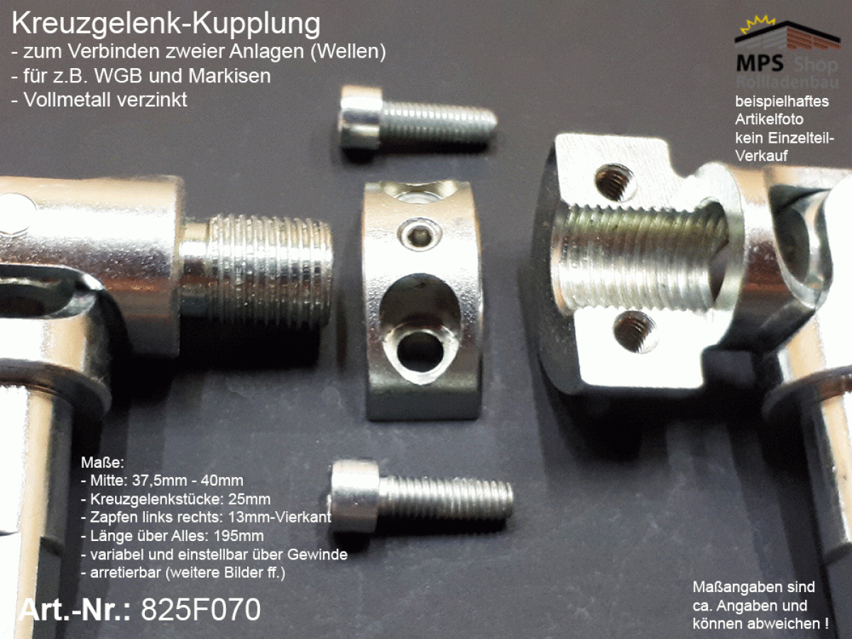 825F070 Kreuzgelenk-Kupplung Ø25mm, beids.Zapfen 13mm, L.: 195mm, Stahl-vz.