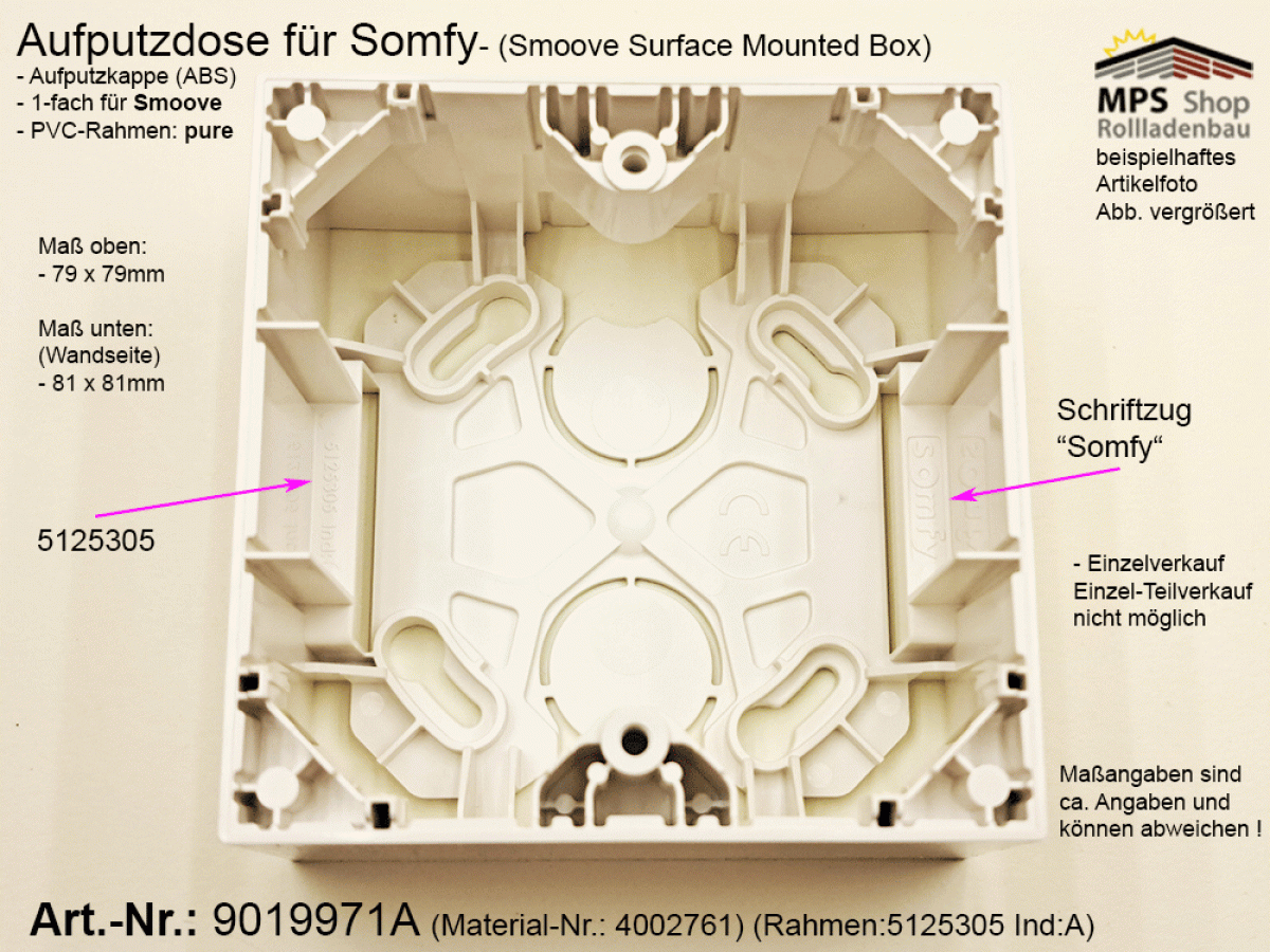 9019971A - Aufputzdose Somfy für Smoove (Surface Mounted Box)