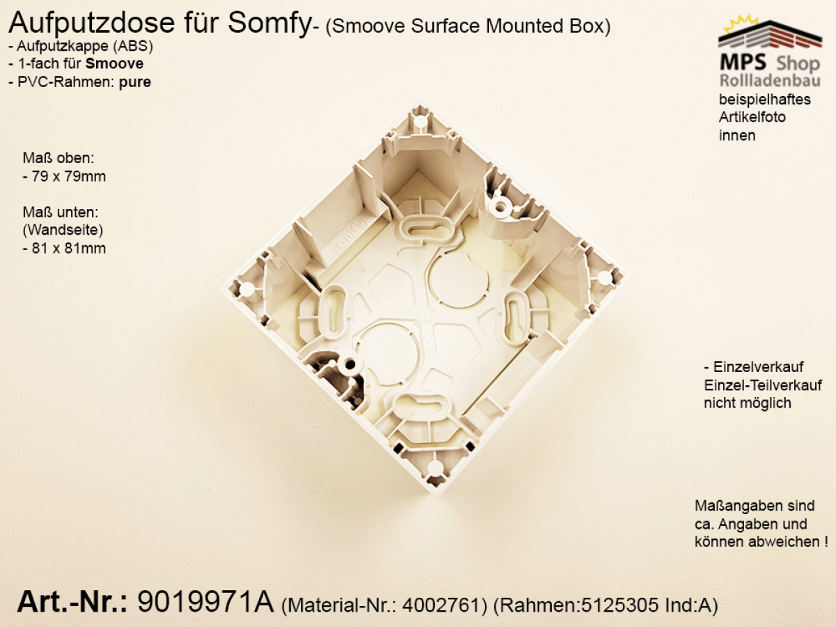 9019971A - Aufputzdose Somfy für Smoove (Surface Mounted Box)