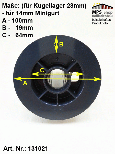 Gurtscheibe Ø 100mm, SW40, lange WK, Minigurt, für Kugellager 28mm