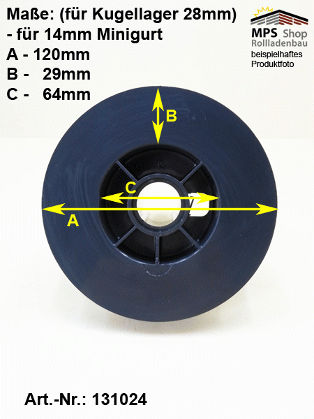 Gurtscheibe Ø 120mm, SW40, lange WK, Minigurt, für Kugellager 28mm