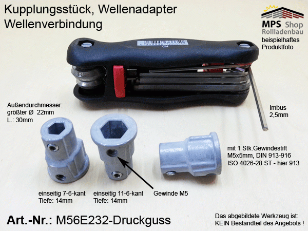 M56E232 Kupplung innen 7/6kant auf innen 11/6kant