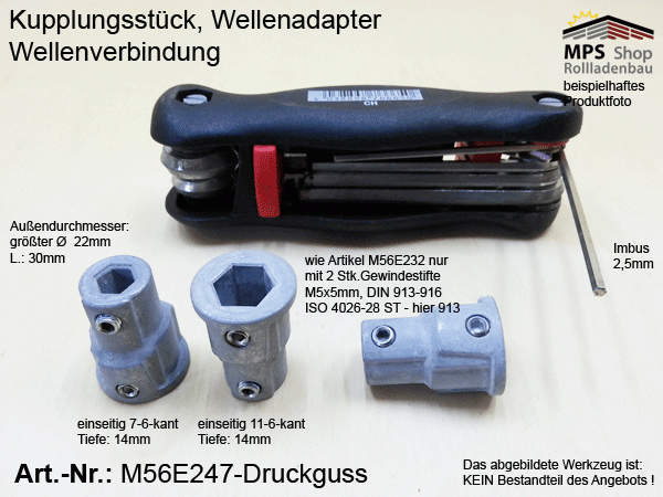 M56E247 Kupplung innen 7/6kant auf innen 11/6kant