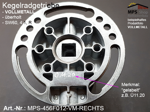 MPS-456F012-VM Kegelradgetriebe, Kurbelgetriebe, SW60, gr.Fuß, 4:1-RECHTS, 6mm-4kant-Antrieb - überholt, im Austausch