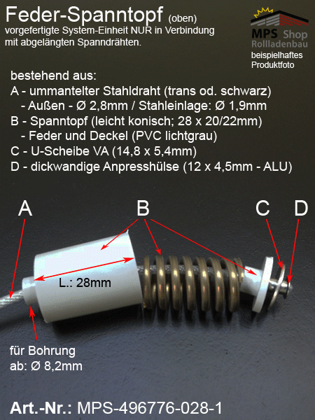 Stahlseil 1,8/2,8mm, mit Spanntopf, fertig konfektioniert