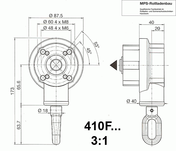 Markisen Kegelradgetriebe 410F... 3:1