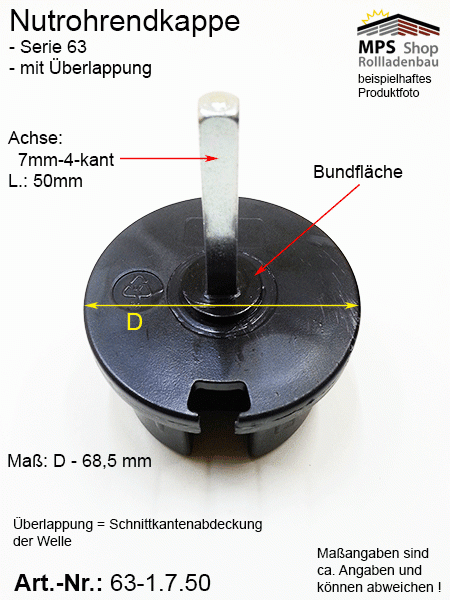 WK63-1.7.50-Ü Nutrohr-Endkappe, Walzenkapsel (mit Überlappung)