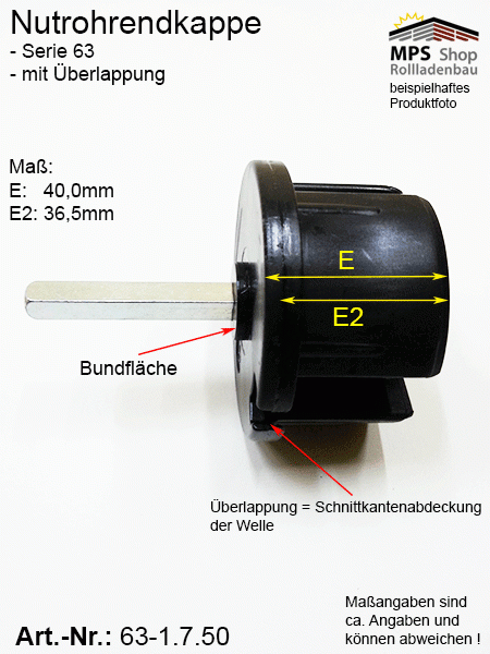 WK63-1.7.50-Ü Nutrohr-Endkappe, Walzenkapsel (mit Überlappung)
