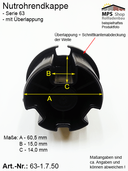 WK63-1.7.50-Ü Nutrohr-Endkappe, Walzenkapsel (mit Überlappung)