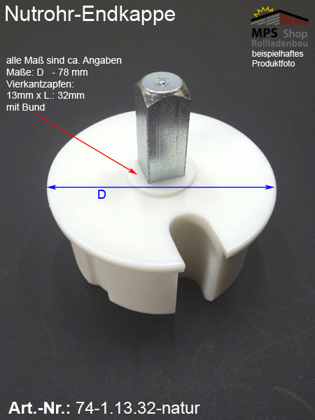 WK74-1.13.32 Nutrohr-Endkappe, Walzenkapsel - natur