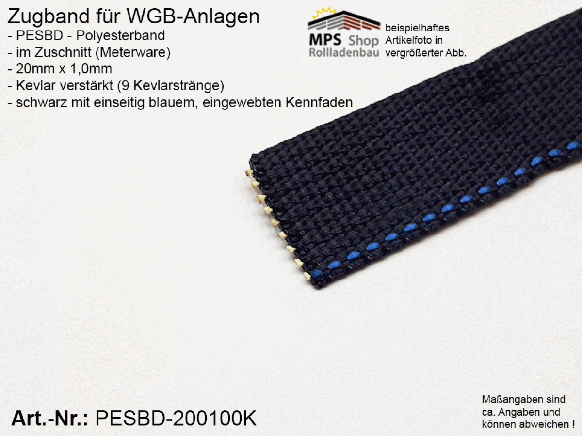 PESBD200100K - Zugband für WGB 20mm x 1,0mm - schwarz mit blauem Kennfaden