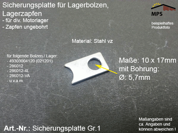 Sicherungsplatte-Gr.1 für Lagerzapfen, Lagerbolzen für Motorkopf / Lager