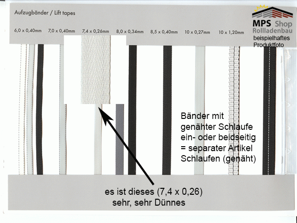 Jalousien Raffstore Aufzugsband Texband Textilband Tex-Band 6 oder 8 x 0,34 mm 